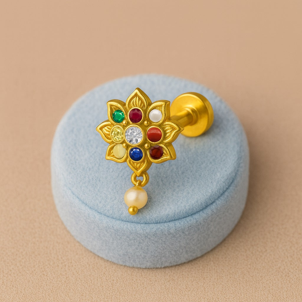 Perno da naso con pietra trasparente a grappolo floreale - Argento Sterling