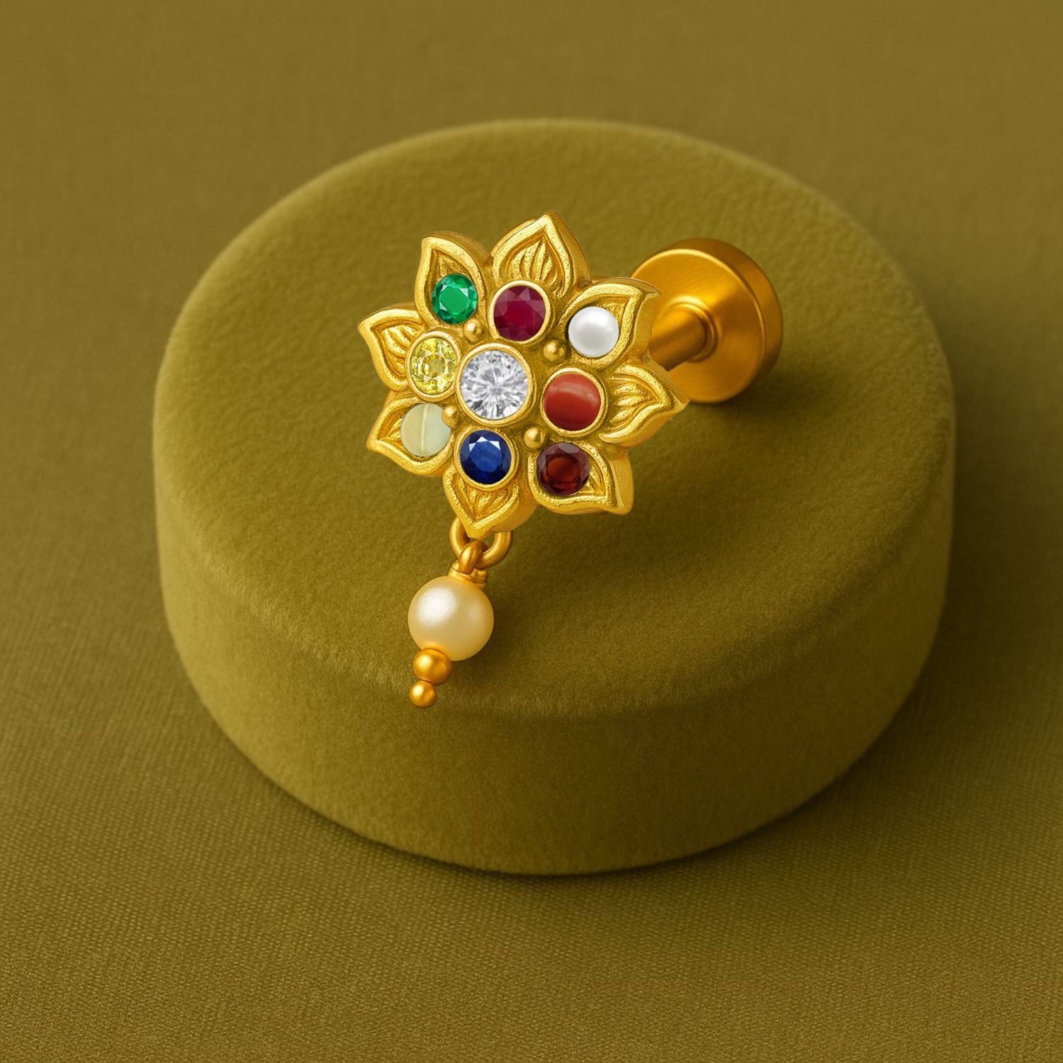 Perno da naso con pietra trasparente a grappolo floreale - Argento Sterling