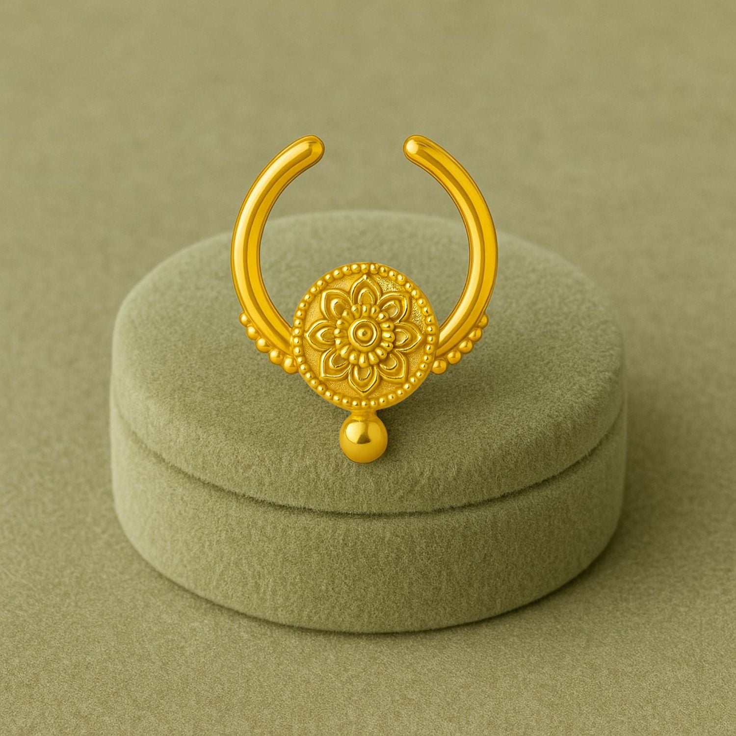 Floral Beaded Mandala Septum Nose Pin – Sterling Silver Gold Plated