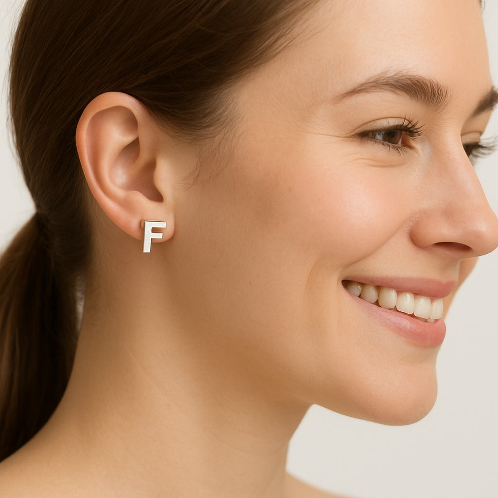 Initial "F" Monogram Stud Earring – Sterling Silver