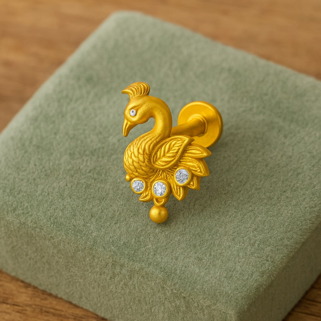 White CZ Peacock Nose Pin – Sterling Silver Gold Plated