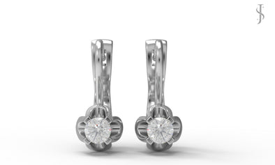 Round Moissanite Diamond Floral Lever Back Earrings
