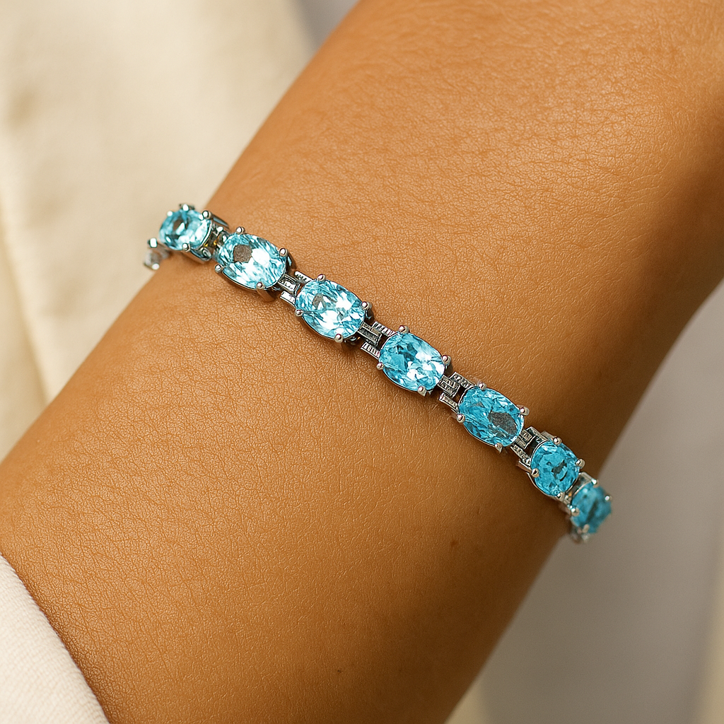 Blue Topaz Tennis Bracelet – 925 Sterling Silver