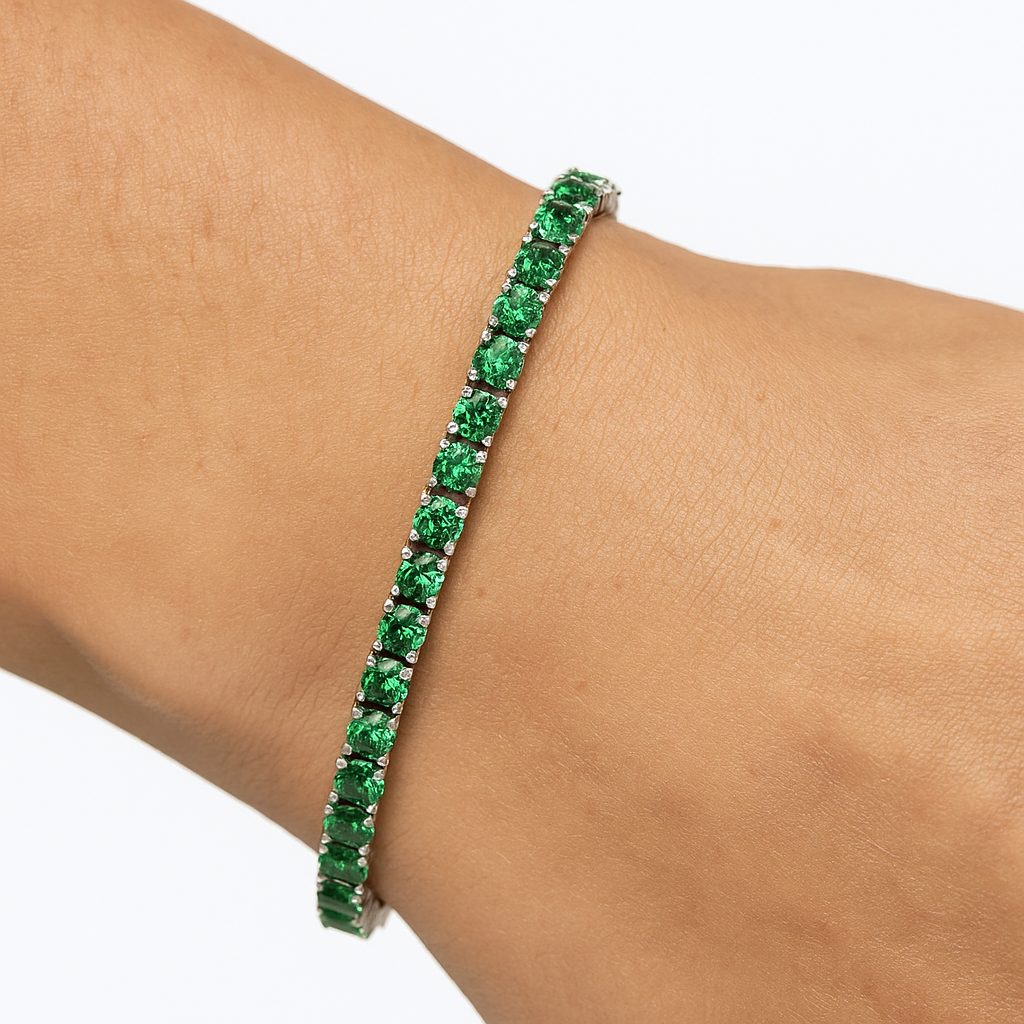 Green Cz Tennis Bracelet – 925 Sterling Silver