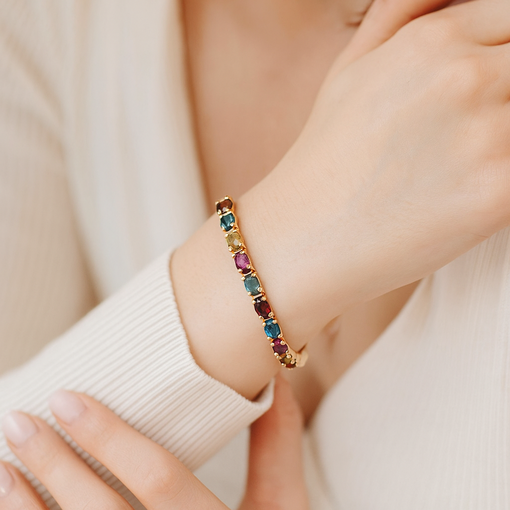 Multi Tourmaline Tennis Bracelet – 925 Sterling Silver