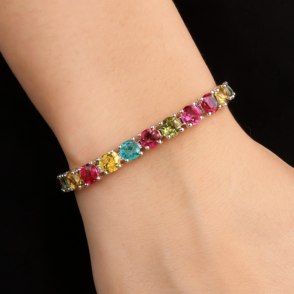 Multi Tourmaline Tennis Bracelet – 925 Sterling Silver