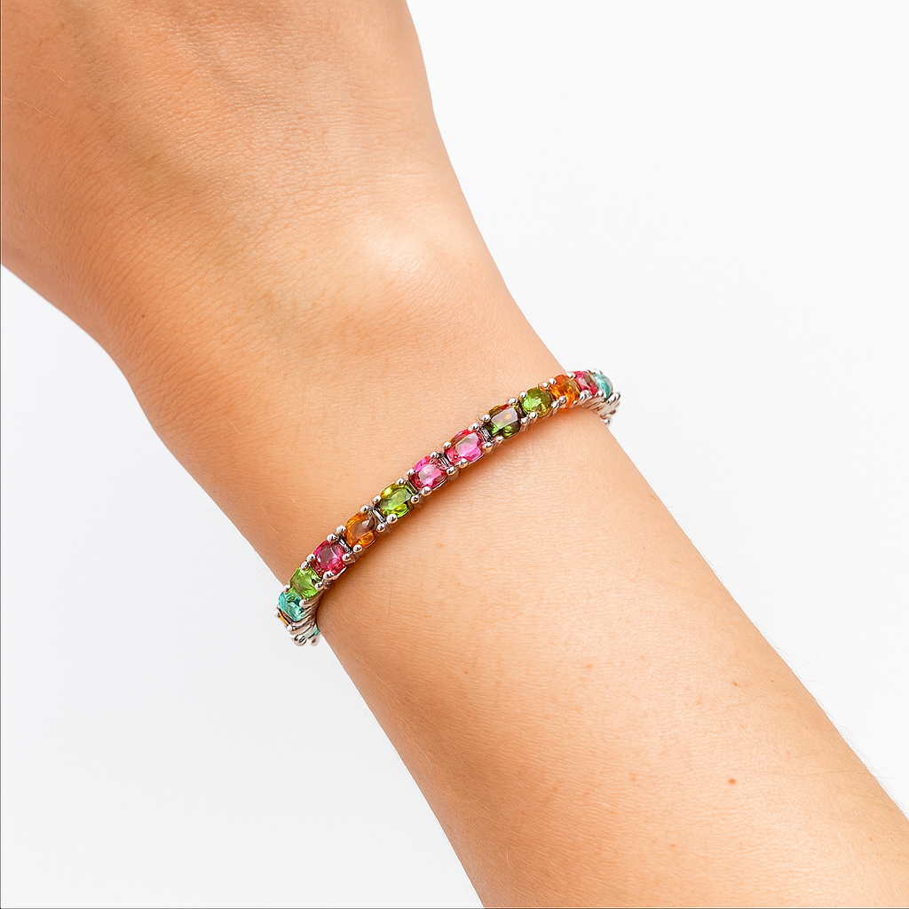 Multi Tourmaline Tennis Bracelet – 925 Sterling Silver