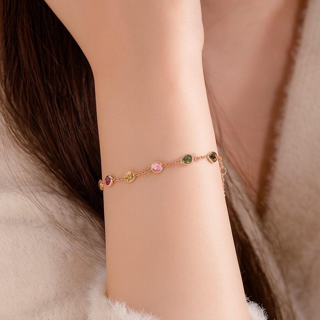 Multi Tourmaline Tennis Bracelet – 925 Sterling Silver