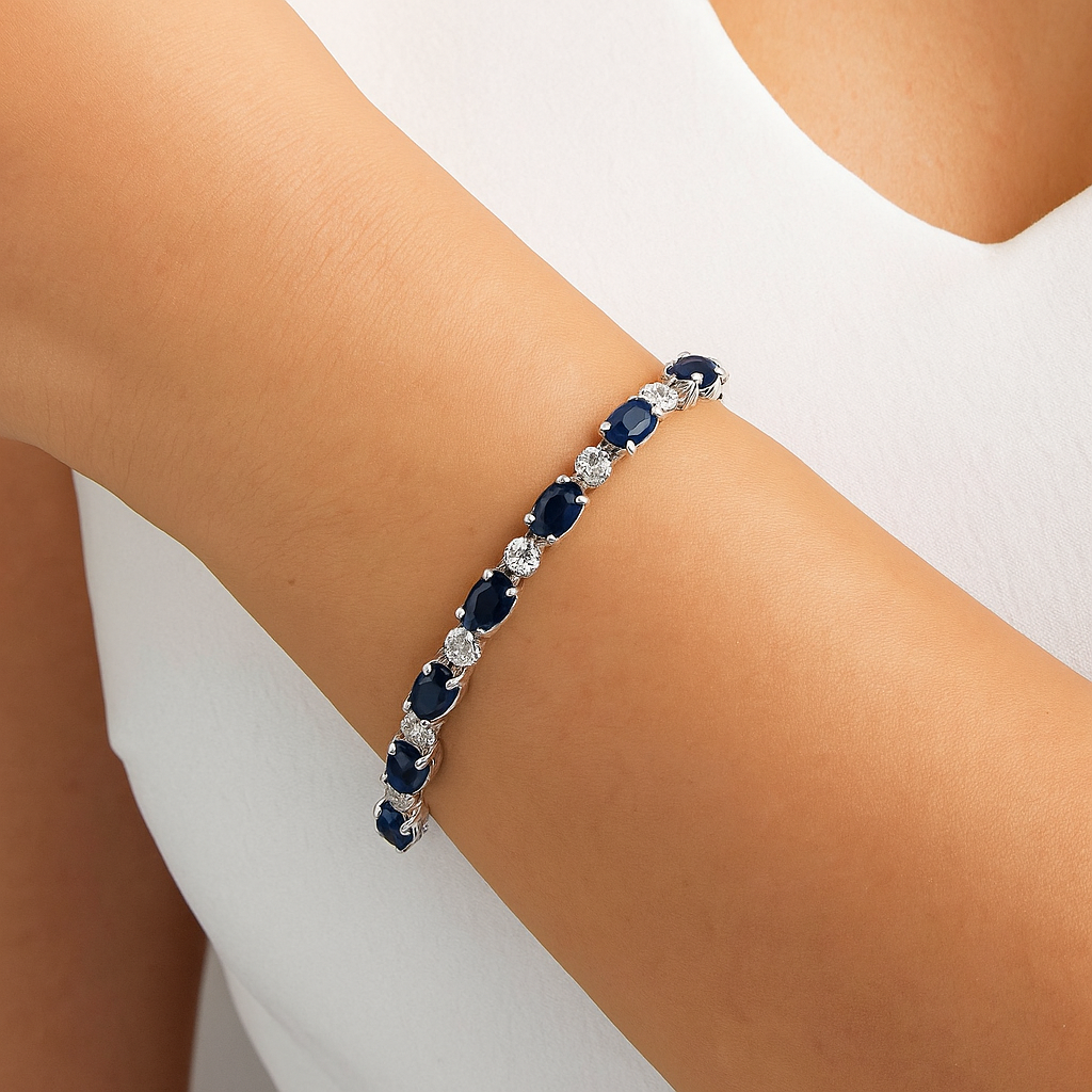 Blue Sapphire Tennis Bracelet – 925 Sterling Silver