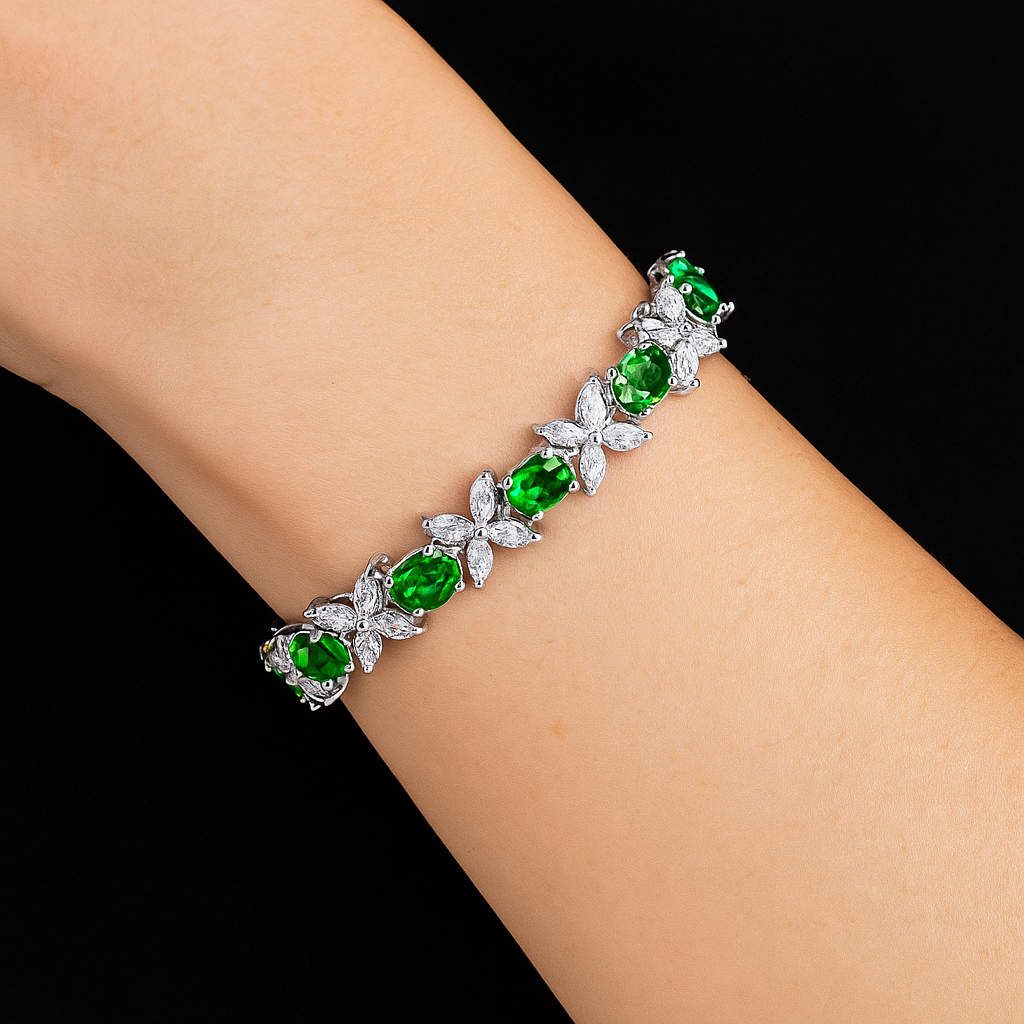 Green Cz Tennis Bracelet – 925 Sterling Silver