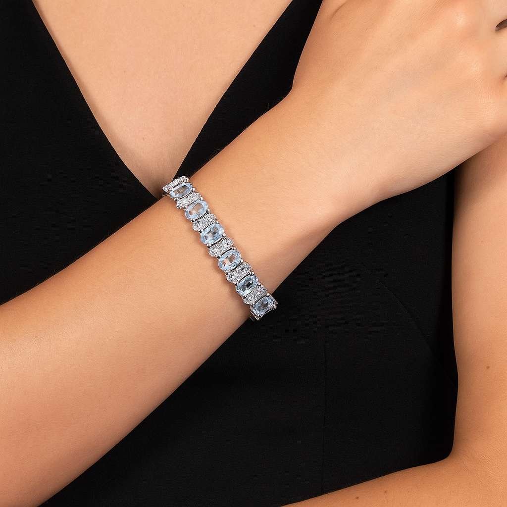 Blue Topaz Tennis Bracelet – 925 Sterling Silver