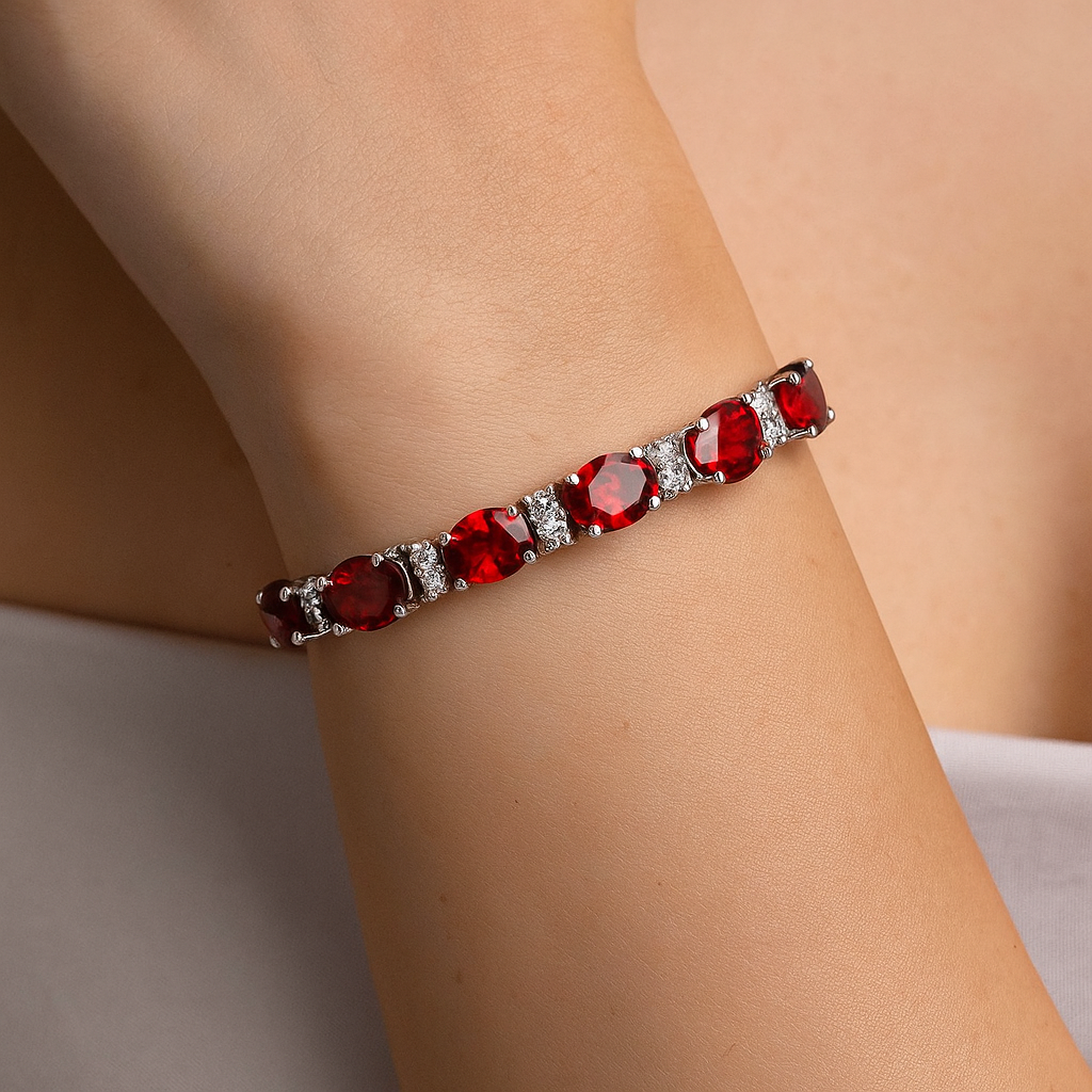 Garnet Tennis Bracelet – 925 Sterling Silver