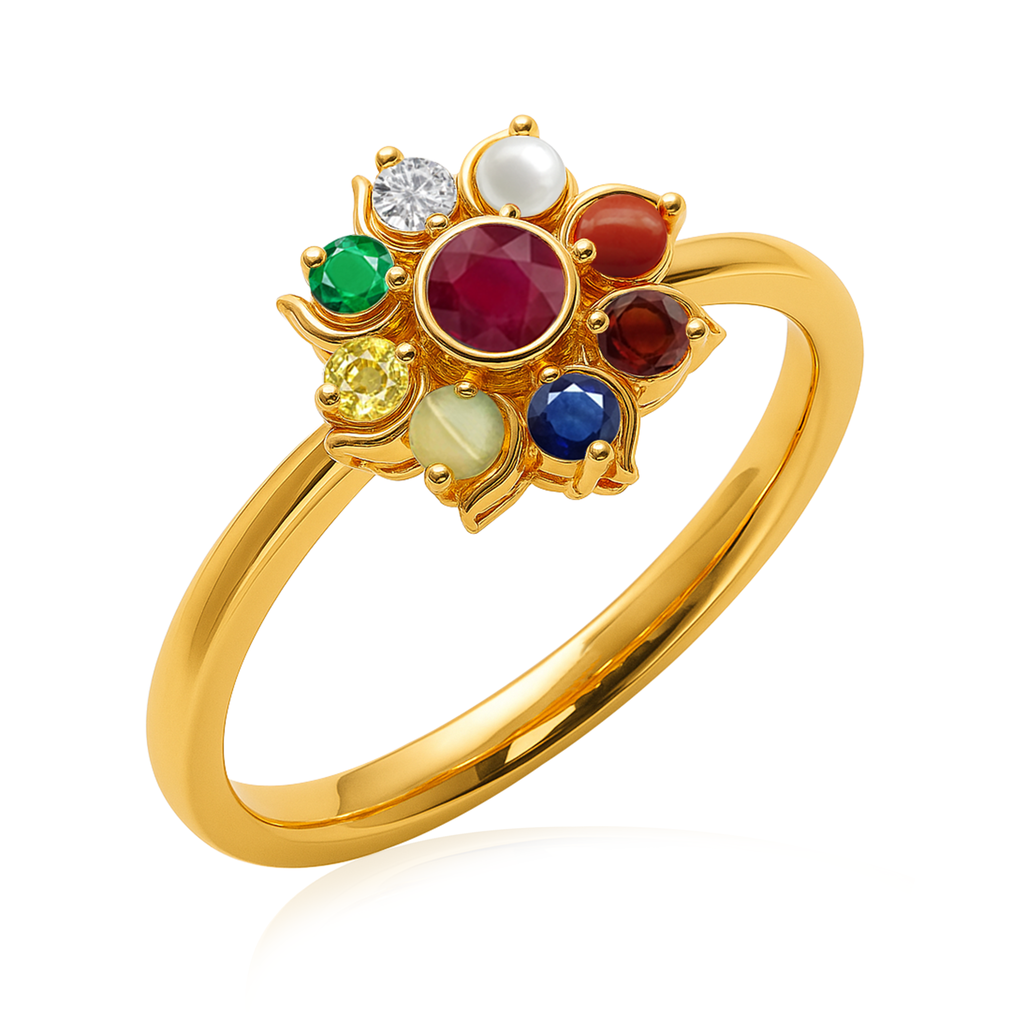 Navratna Gold-Plated Ring - Sterling Silver