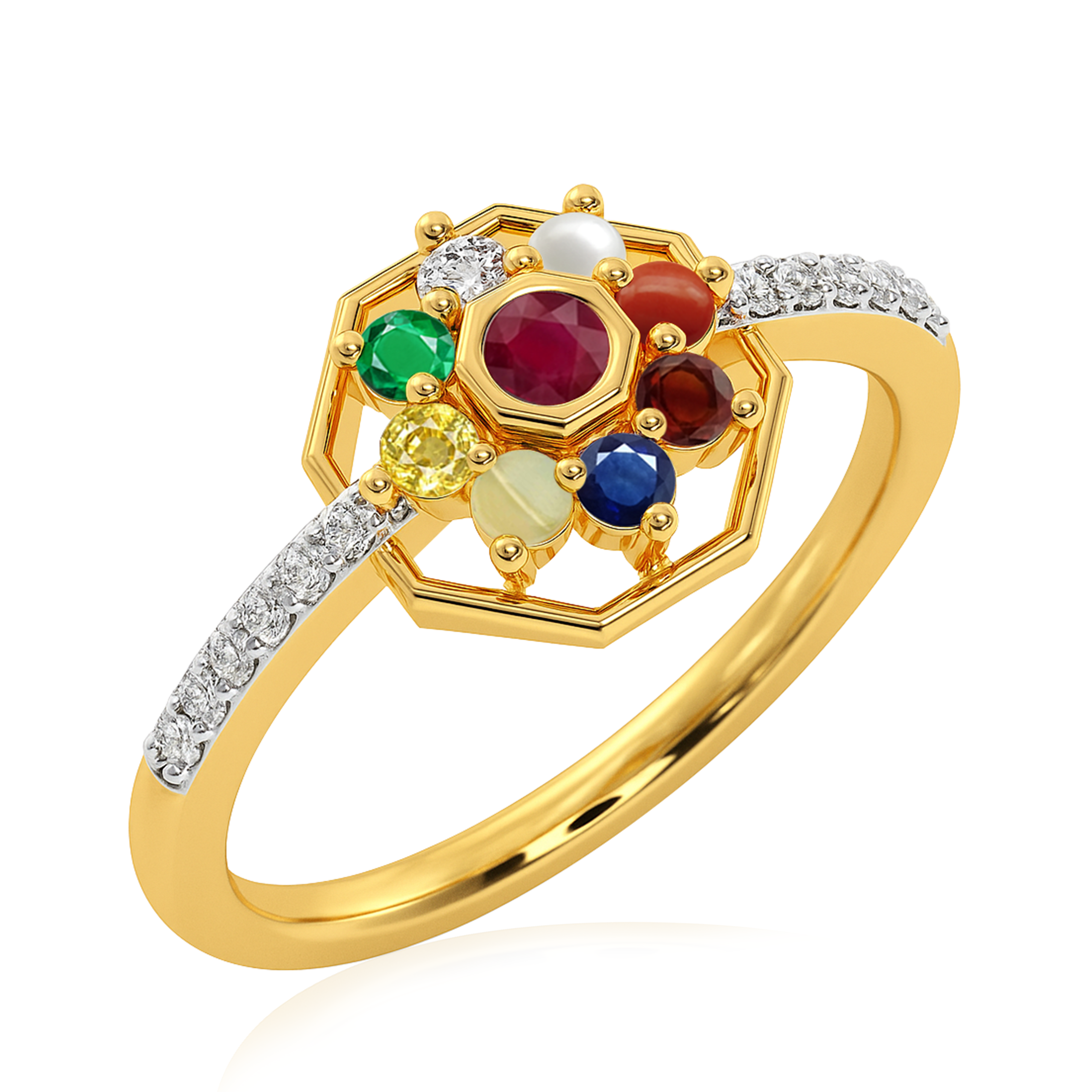 Natural 9 Gems Navratna Gemstones Ring 925 Sterling Silver Handmade Ring For Woman