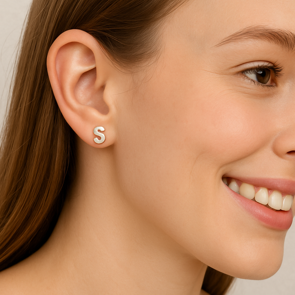 Orecchini a bottone con monogramma iniziale "S" – Argento Sterling