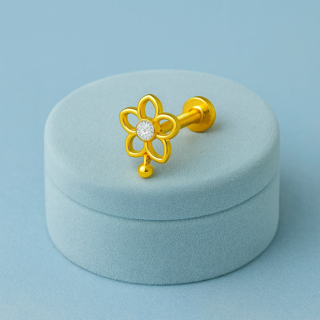 White CZ Floral Open-Petal Nose Pin – Sterling Silver Gold Plated