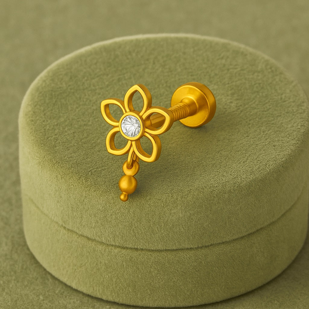 White CZ Floral Open-Petal Nose Pin – Sterling Silver Gold Plated