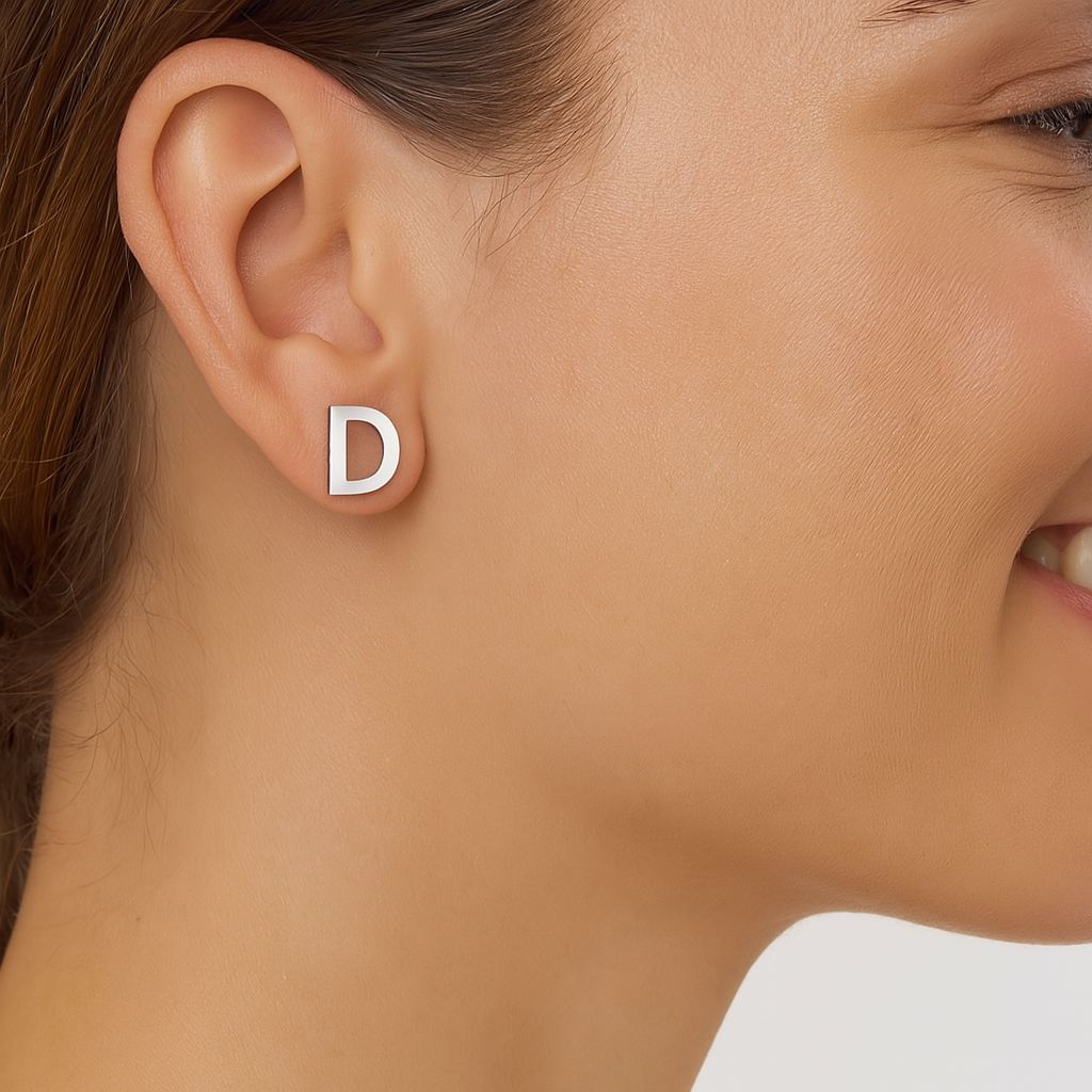 Initial "D" Monogram Stud Earring – Sterling Silver