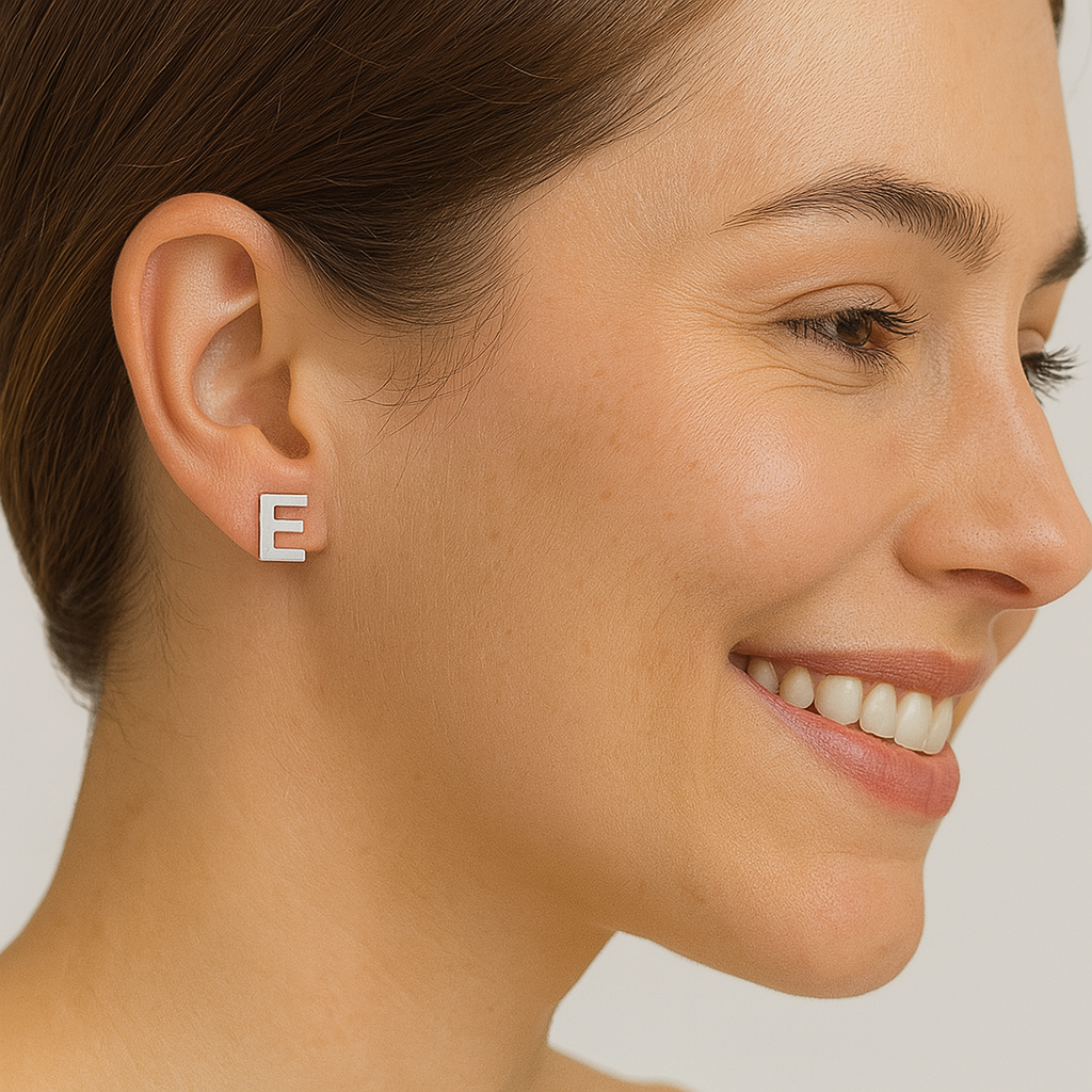 Initial "E" Monogram Stud Earring – Sterling Silver