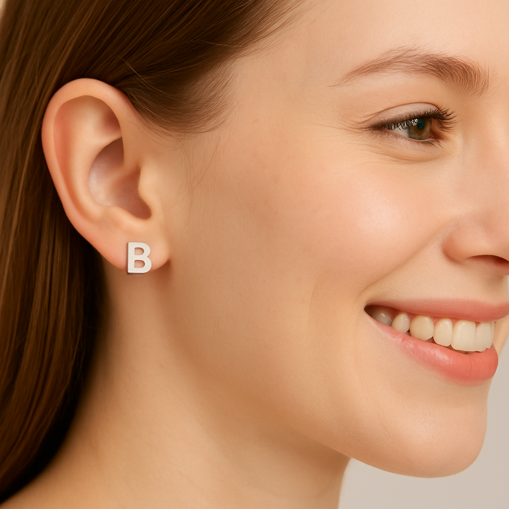 Initial "B" Monogram Stud Earring – Sterling Silver