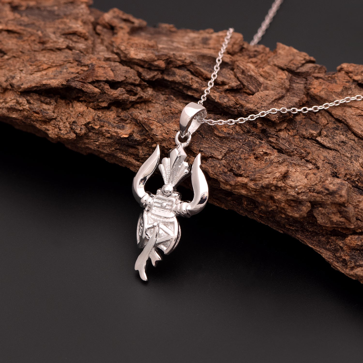 Collana religiosa indù Trishul in argento sterling 925