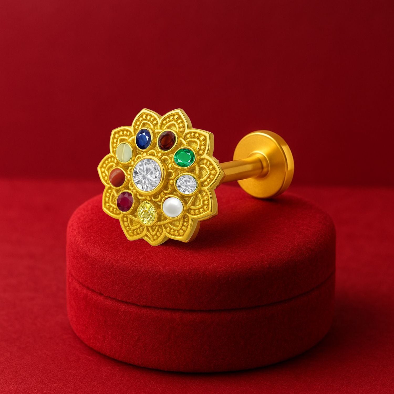 Perno da naso con pietra trasparente a grappolo floreale - Argento Sterling