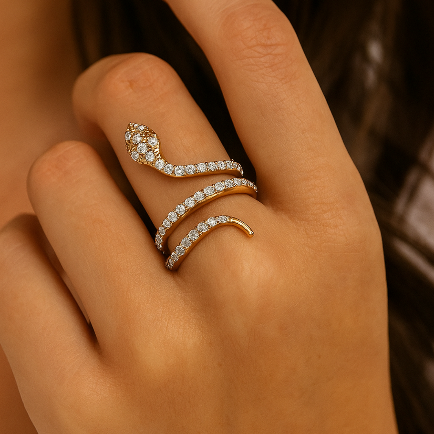 Citrine Eyes Snake Wrap Ring – Sterling Silver