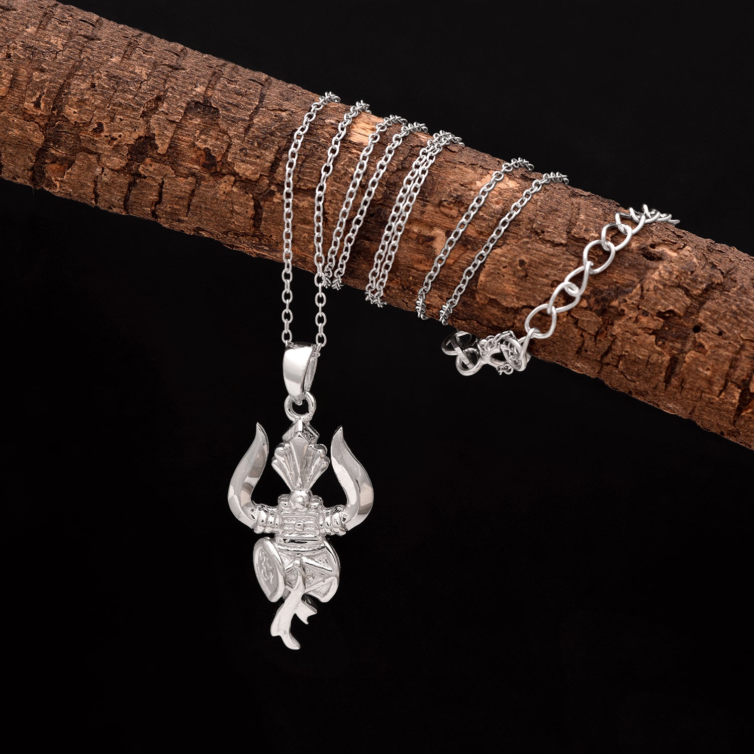 Collana religiosa indù Trishul in argento sterling 925