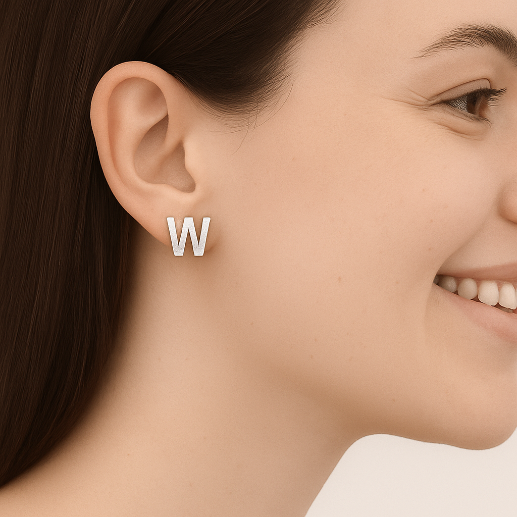 Initial "W" Monogram Stud Earring – Sterling Silver