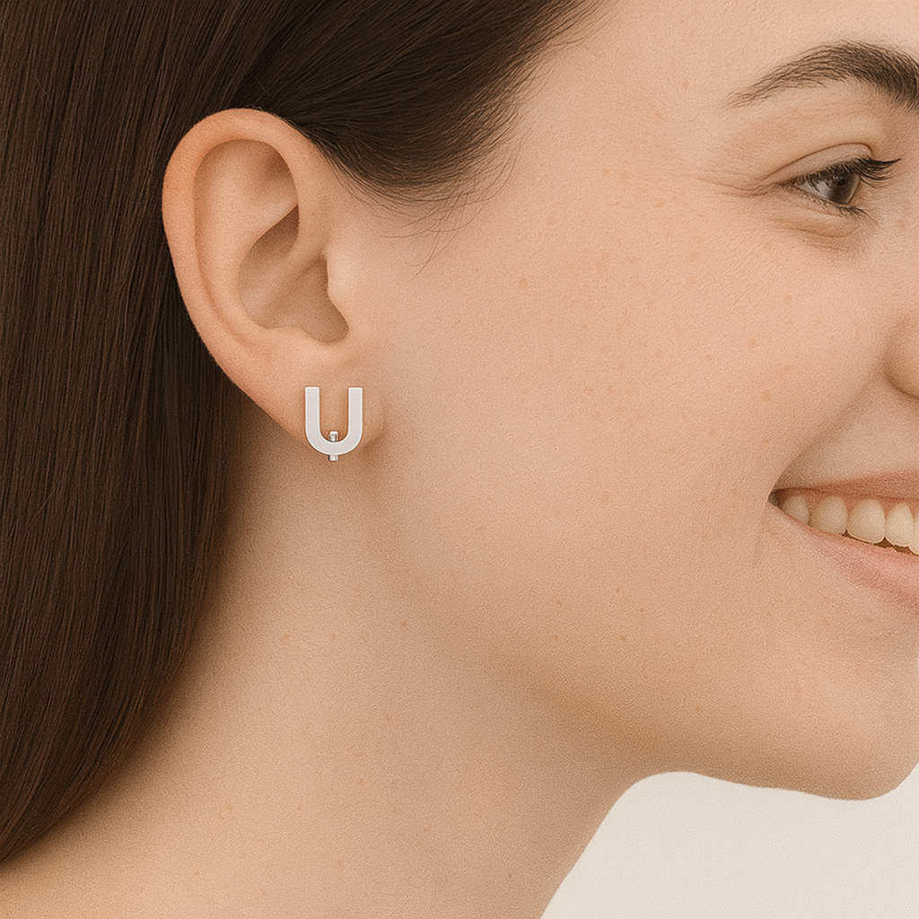 Initial "U" Monogram Stud Earring – Sterling Silver