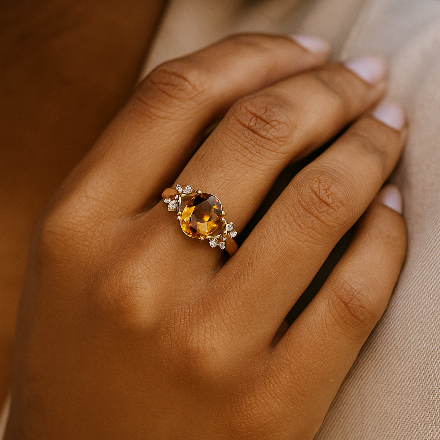 Citrine Twisted Vine White Accents Ring – Sterling Silver