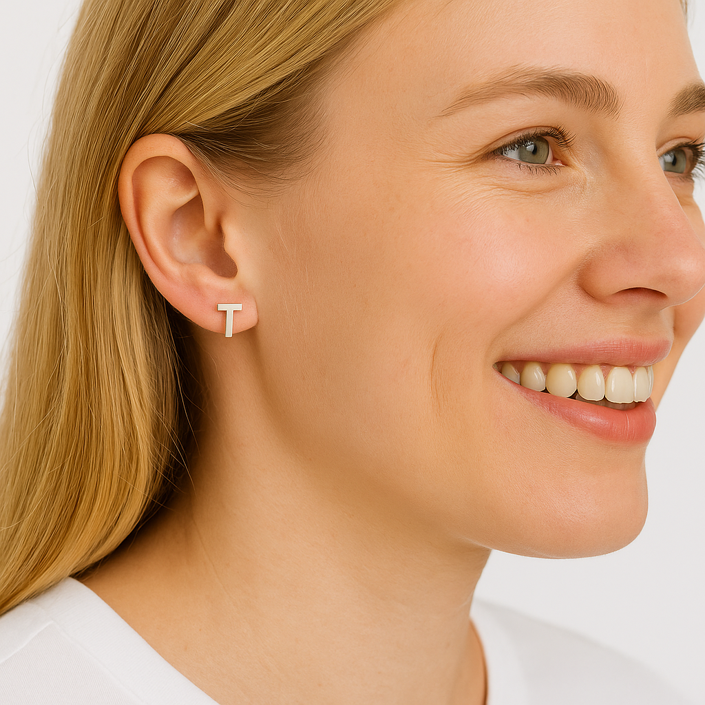 Initial "T" Monogram Stud Earring – Sterling Silver