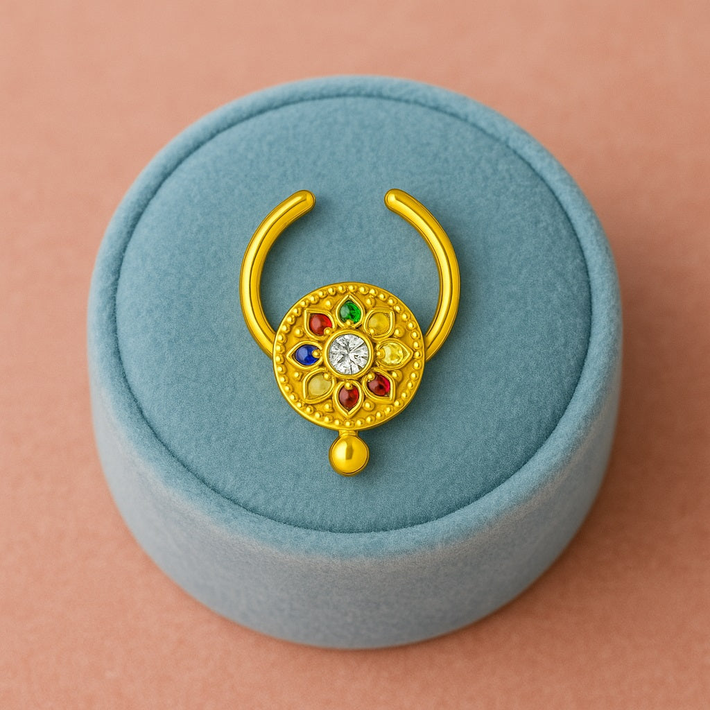 Perno da naso con pietra trasparente a grappolo floreale - Argento Sterling