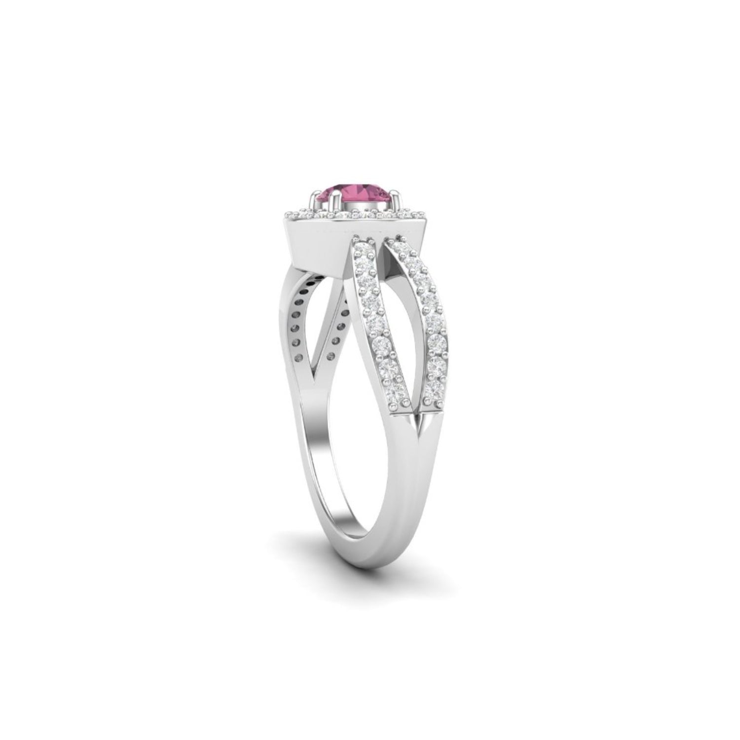 Pink Cz Round Split Band Ring - Sterling Silver