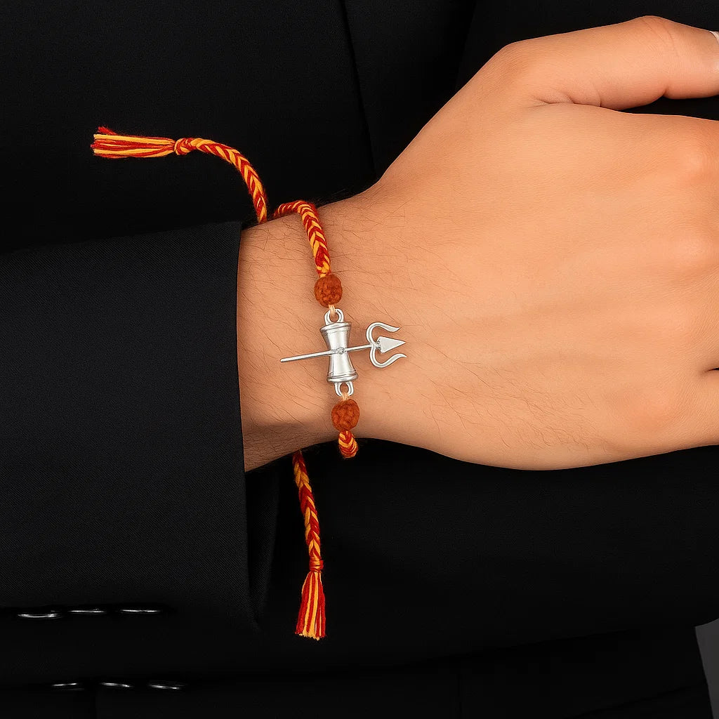 Lord Shiva Trishul Red Thread Rudraksha Bracelet