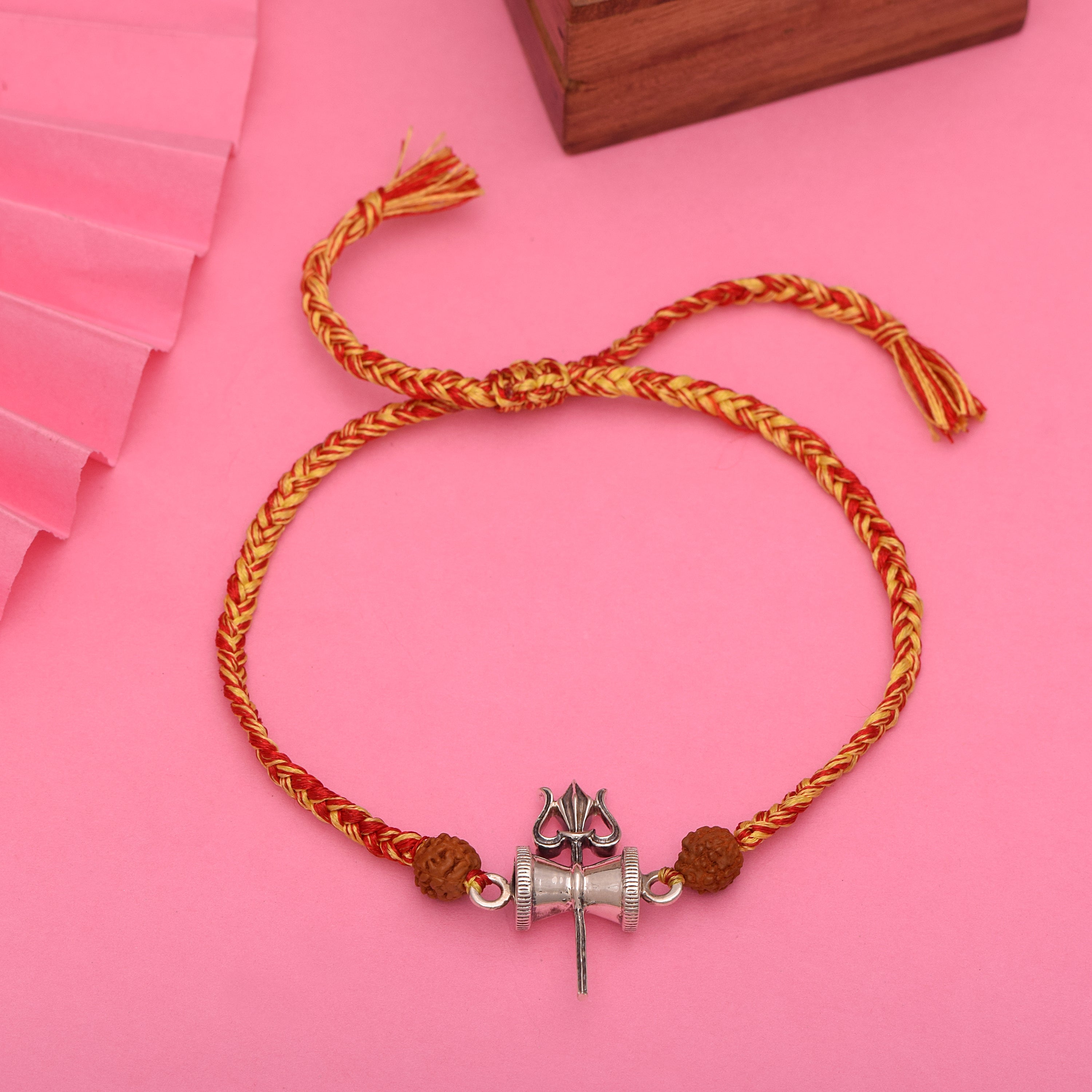 Lord Shiva Trishul Red Thread Rudraksha Bracelet