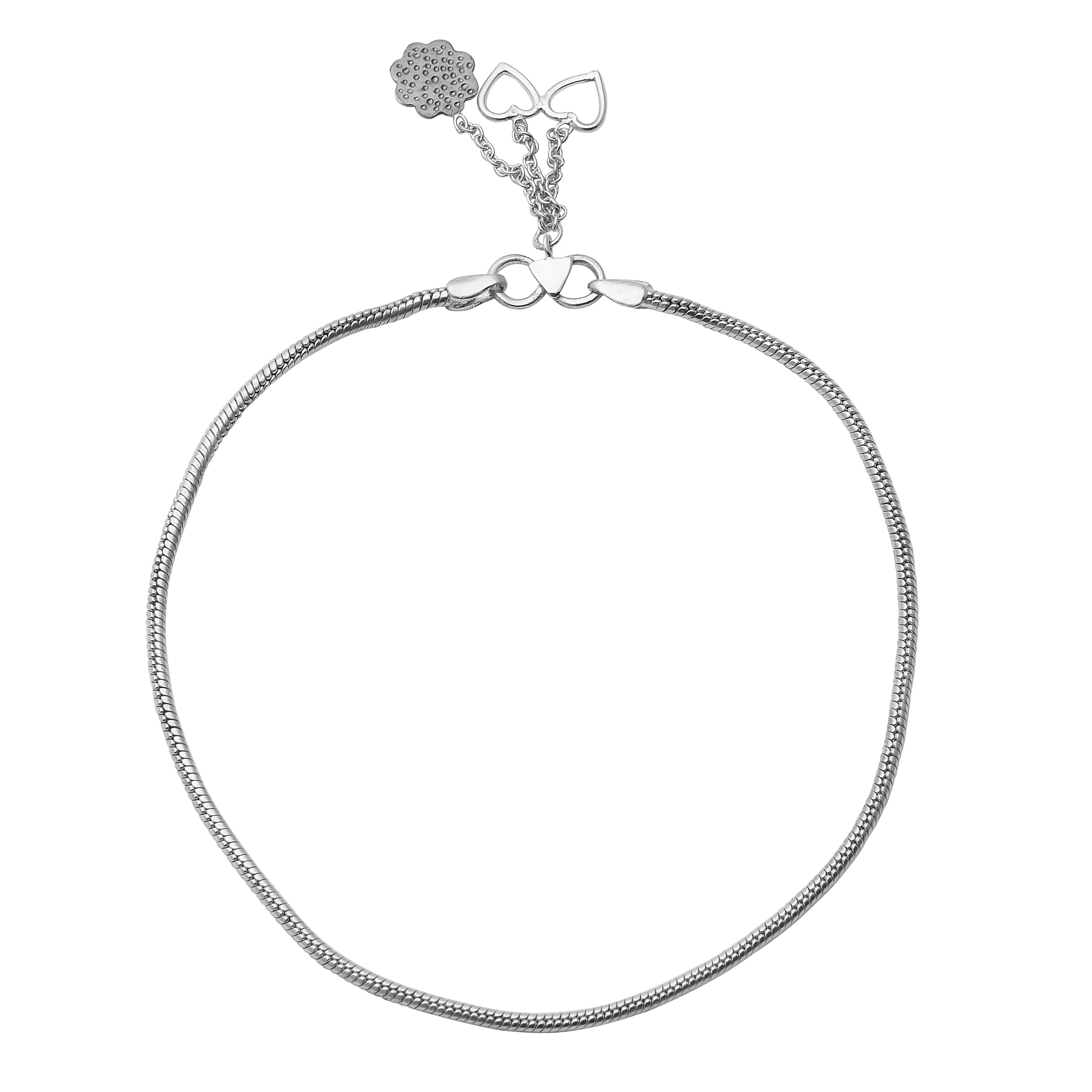 Sleek Snake Chain Heart & Floral Charm Anklet
