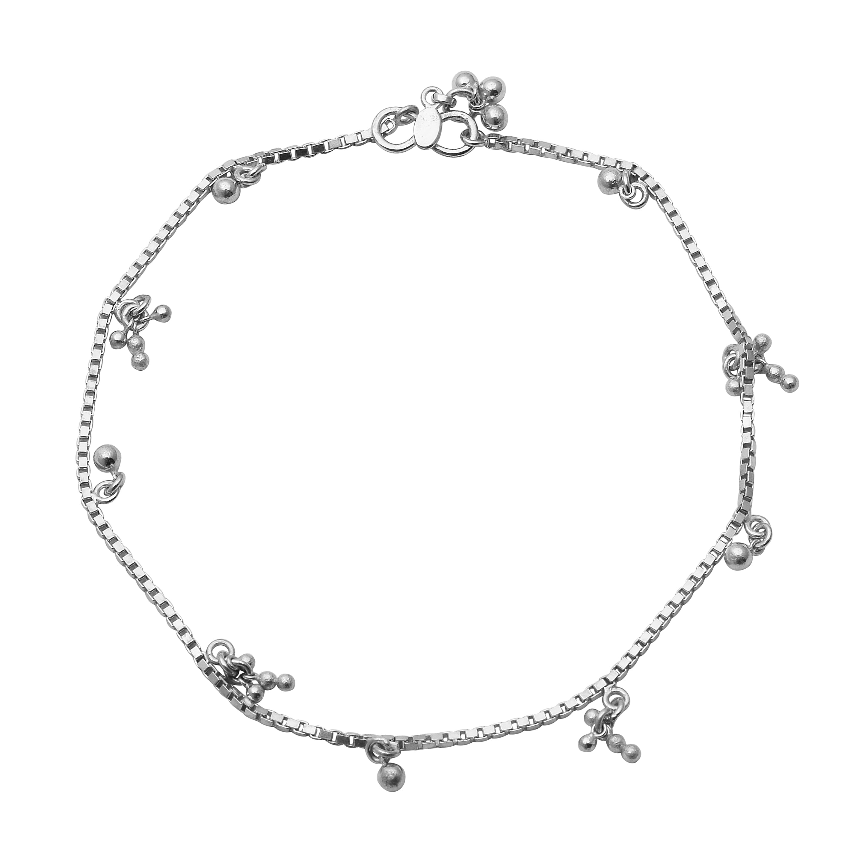 Traditional Beaded Ball Charm Anklet – Box Chain Design