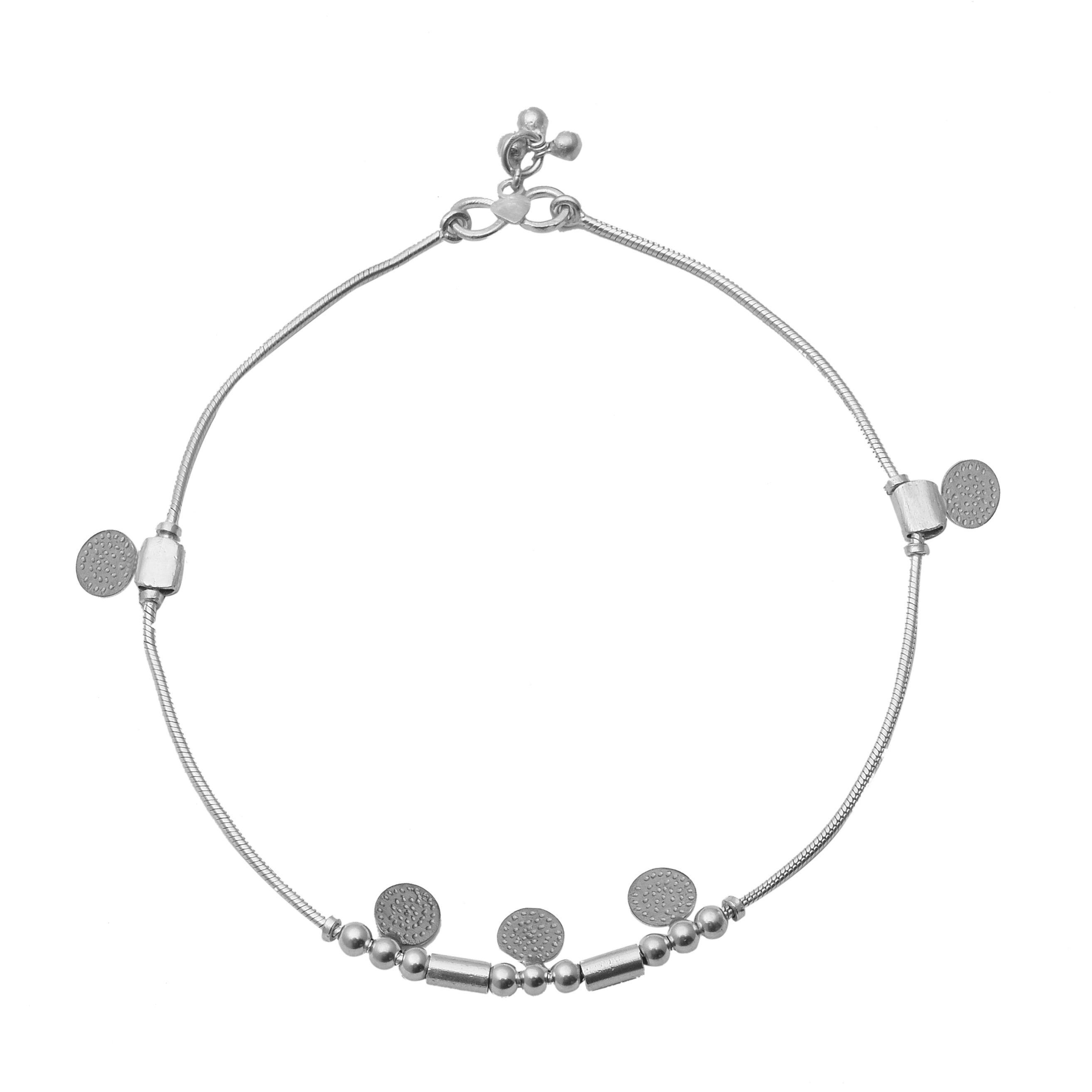 Textured Disc and Bead Charms Snake Chain Anklet