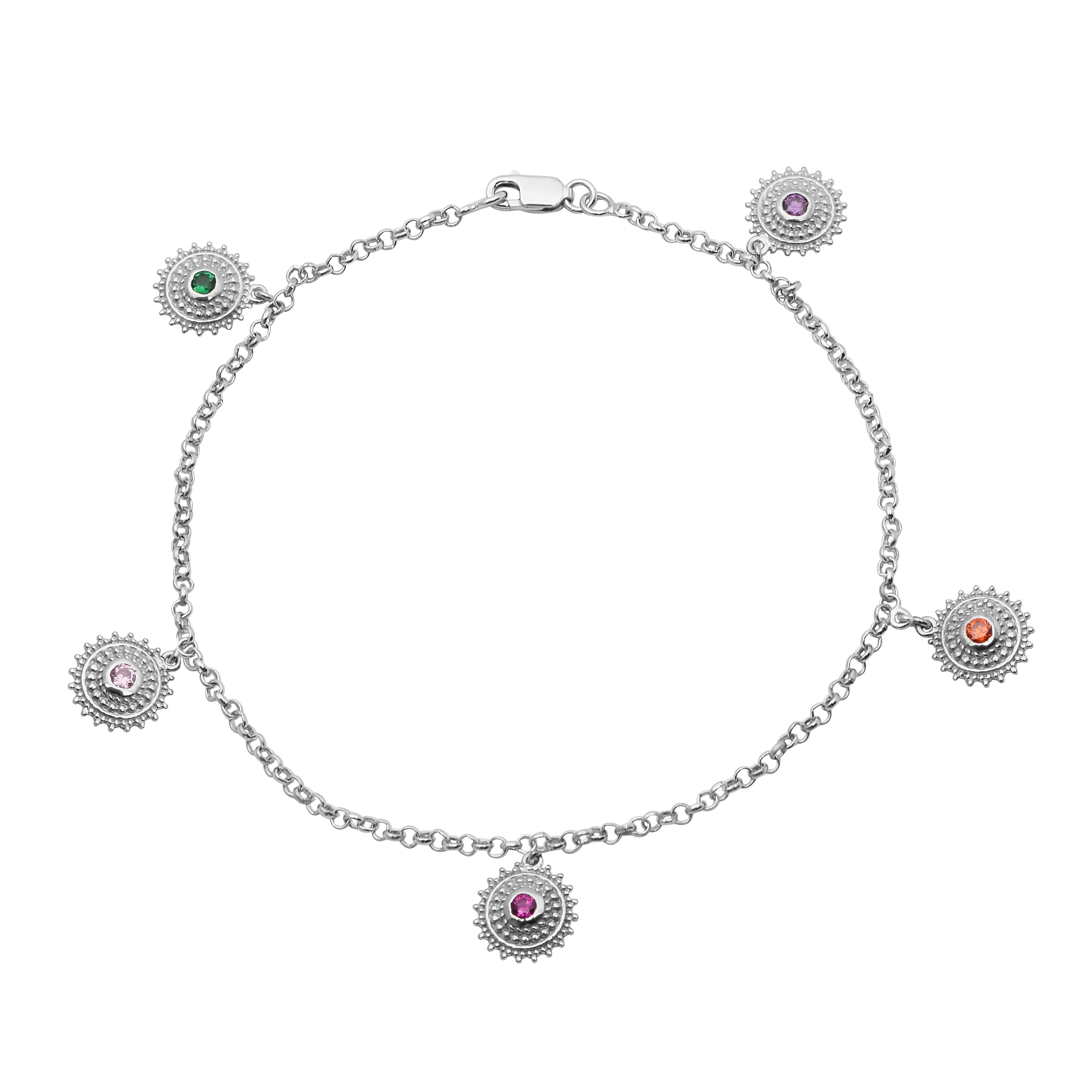 Ethnic Boho Style Anklet with Colorful Sunburst Charms