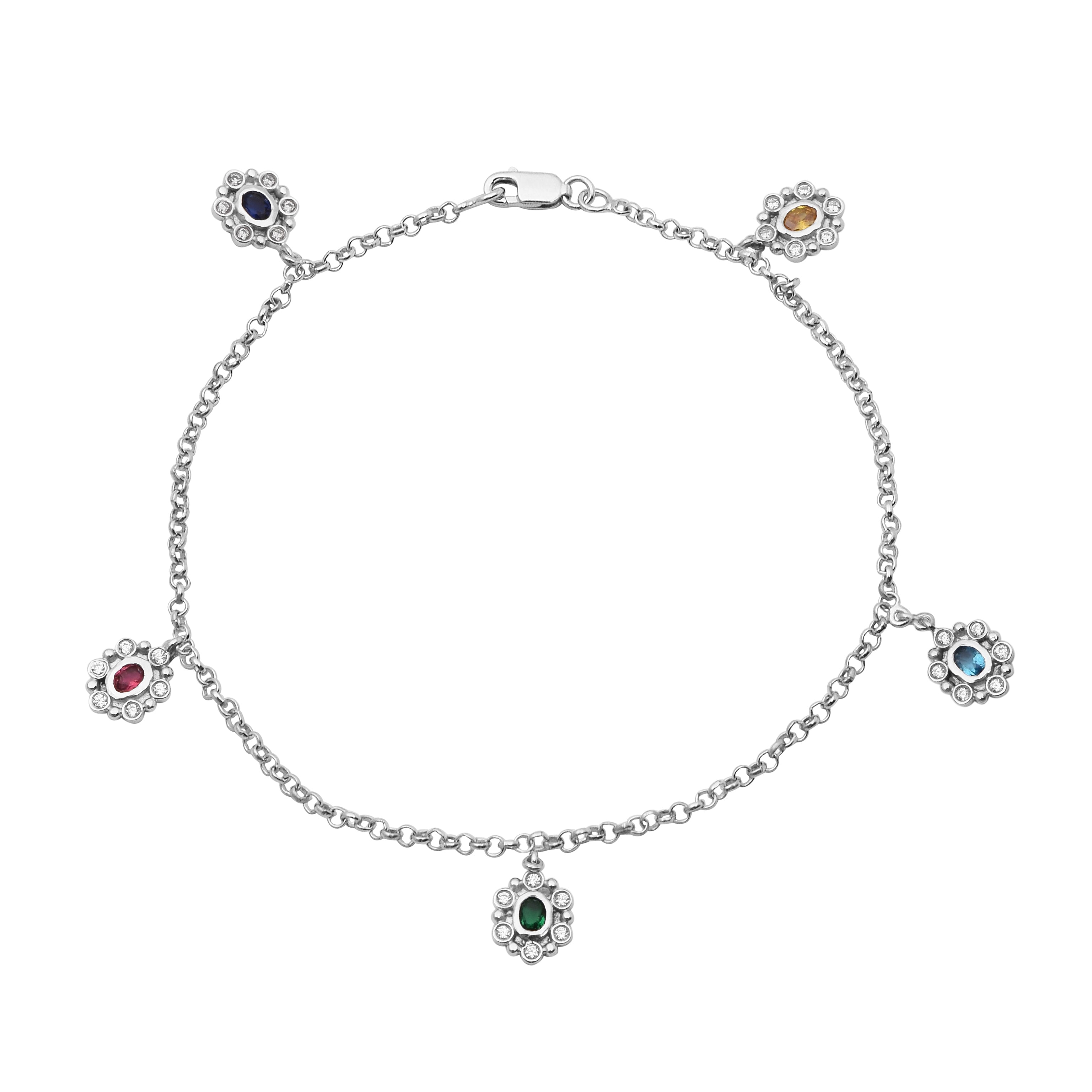 Dainty Chain Hanging Charms Multicolor Gemstone Anklet