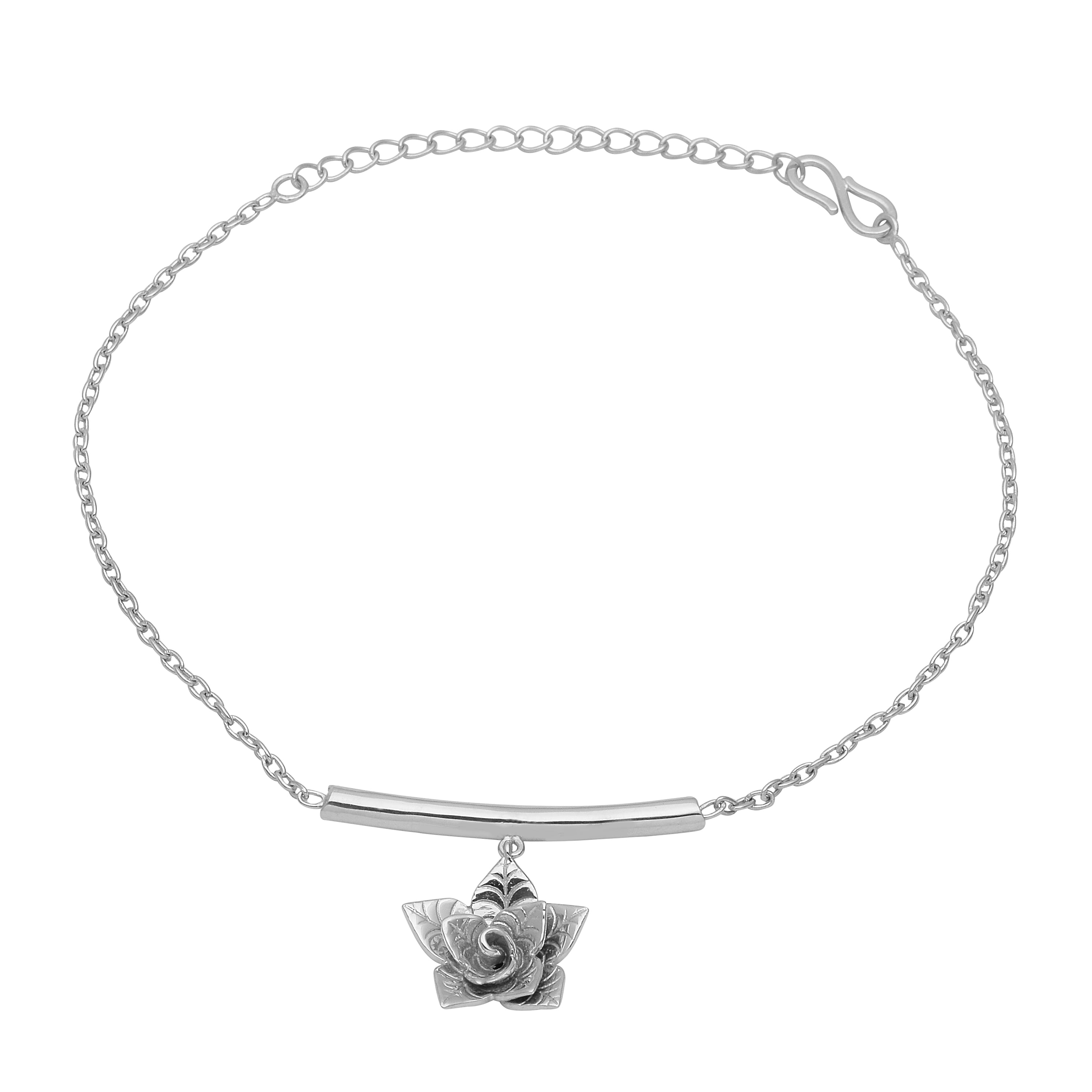 Floral Charm Curved Bar Accent Anklet