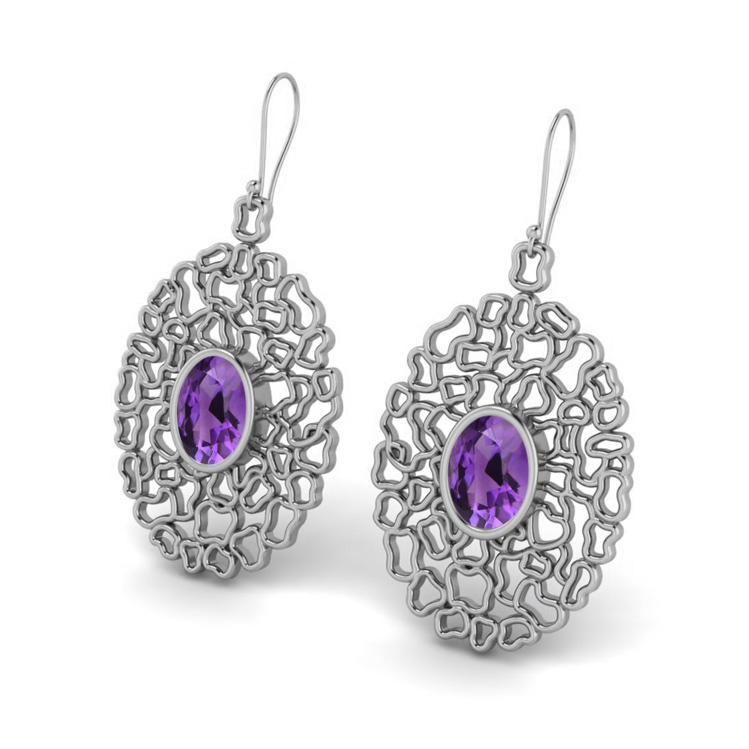 Black Spinel Filigree Drop Earrings - 925 Silver