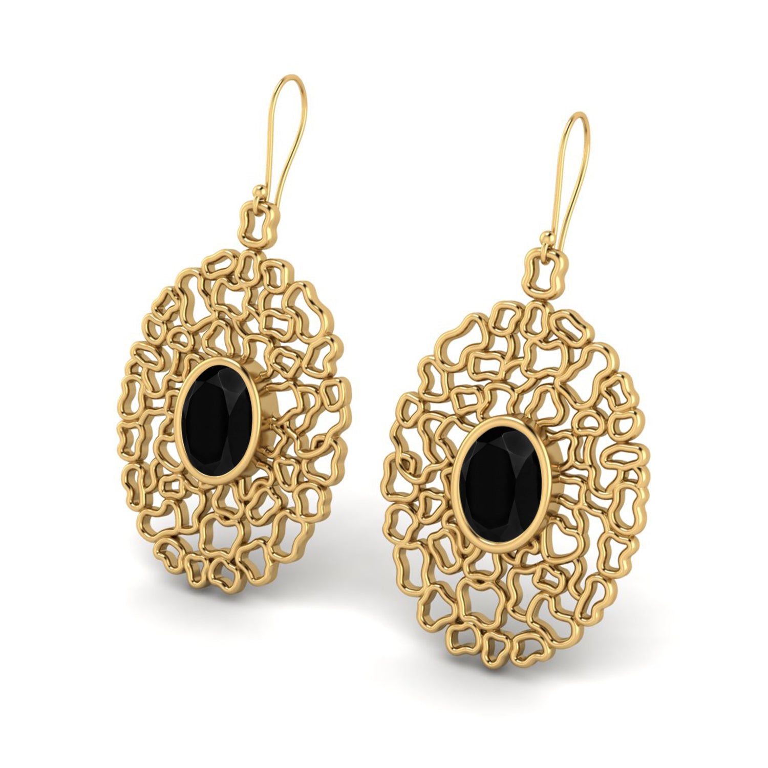 Black Spinel Filigree Drop Earrings - 925 Silver