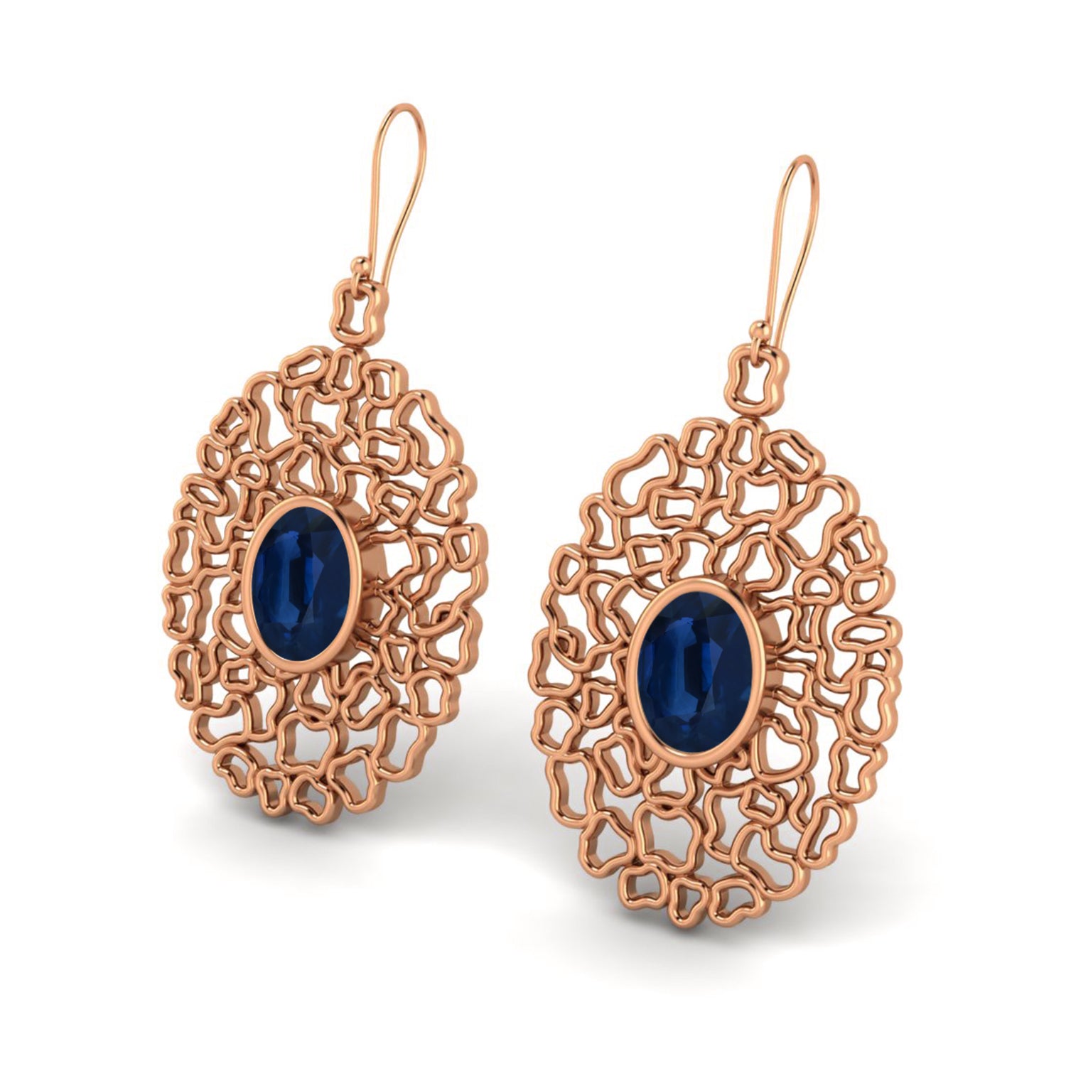 Blue Sapphire Filigree Drop Earrings - 925 Silver