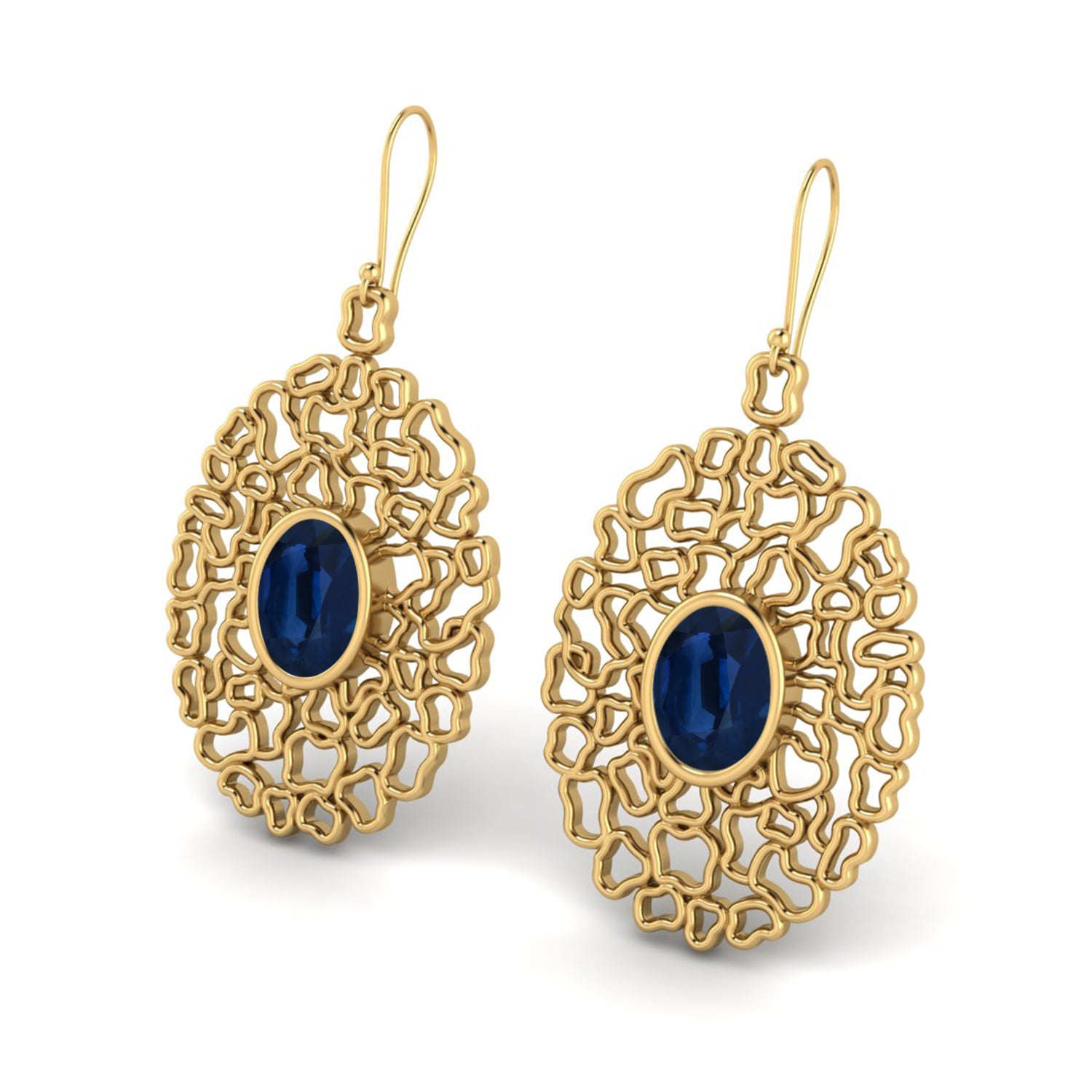 Blue Sapphire Filigree Drop Earrings - 925 Silver