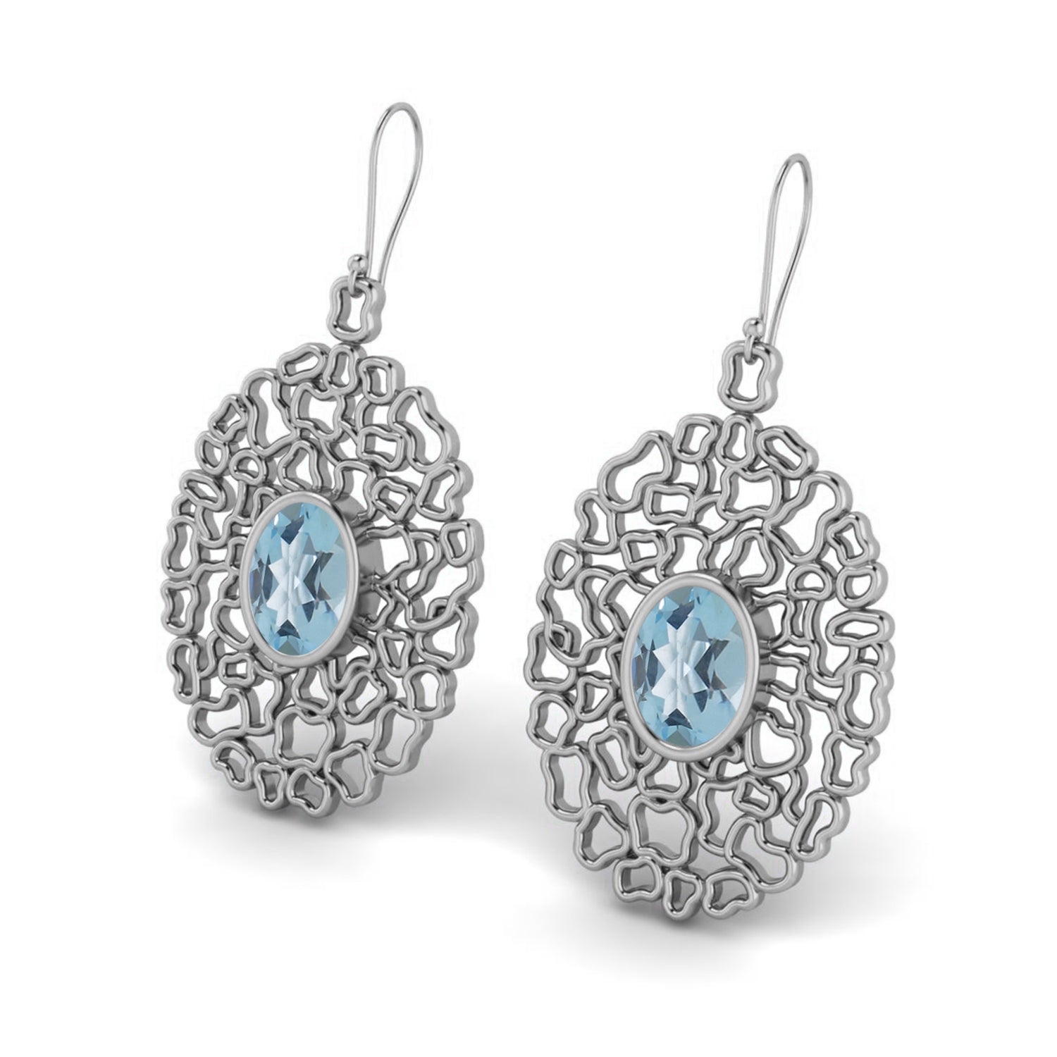 Blue Topaz Filigree Drop Earrings - 925 Silver