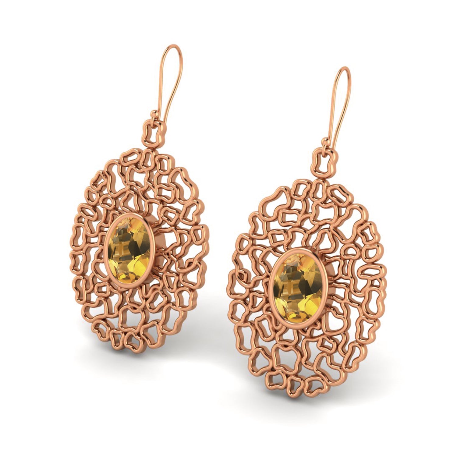 Citrine Filigree Drop Earrings - 925 Silver