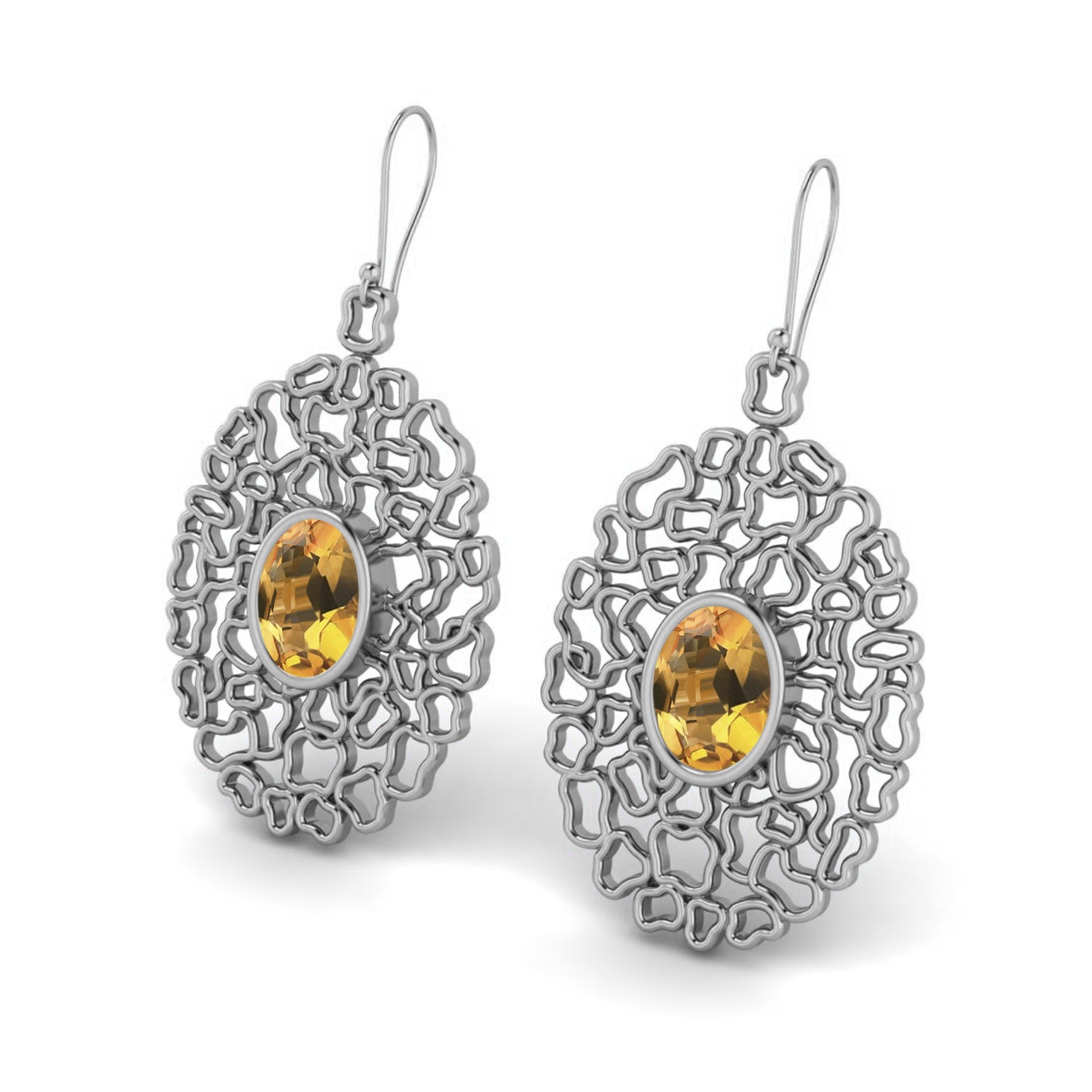 Citrine Filigree Drop Earrings - 925 Silver