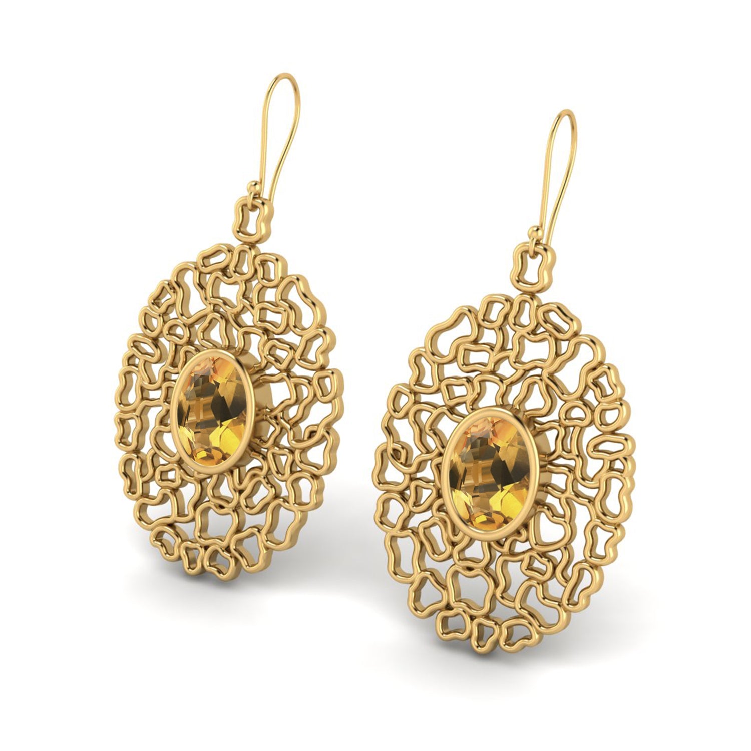 Citrine Filigree Drop Earrings - 925 Silver